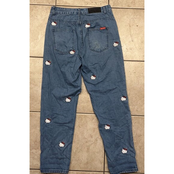 Hello Kitty Jeans Womens 28 Lazy Oaf Sanrio Blue Denim AOP Pants Apathetic Appar - Picture 3 of 13